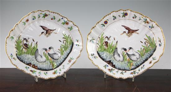 A pair of Capo di Monte style lozenge shaped dishes, probably Richard Ginori, late 19th century, 26cm